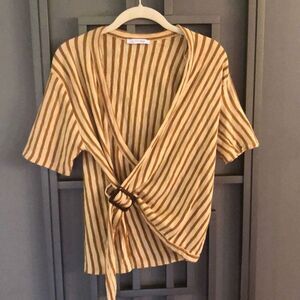 Zara Tan striped wrap top size S